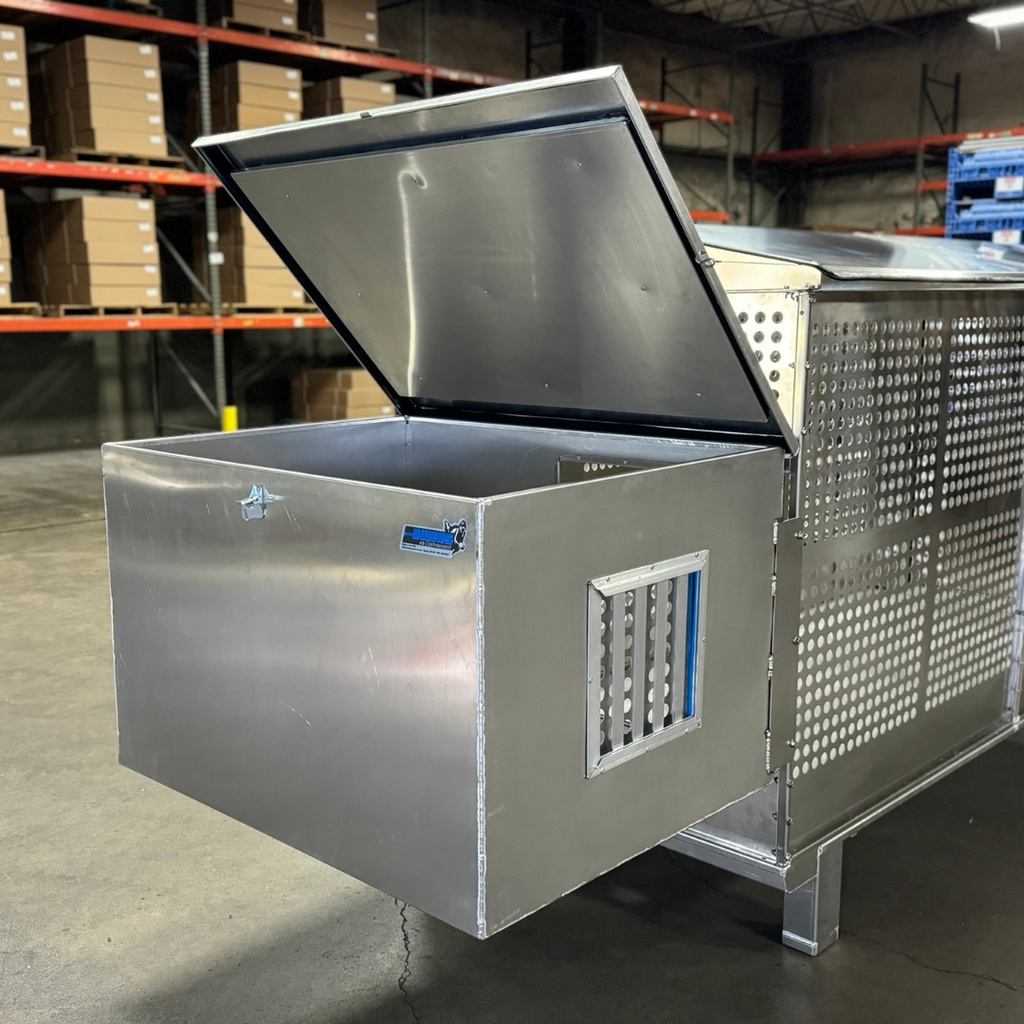 Dog Box 55600 Professional K9 Series Kennel / 46.5 W x 133 D x 63.5 H / Hole Ventilation / Mill Finish Aluminum / Owens Products