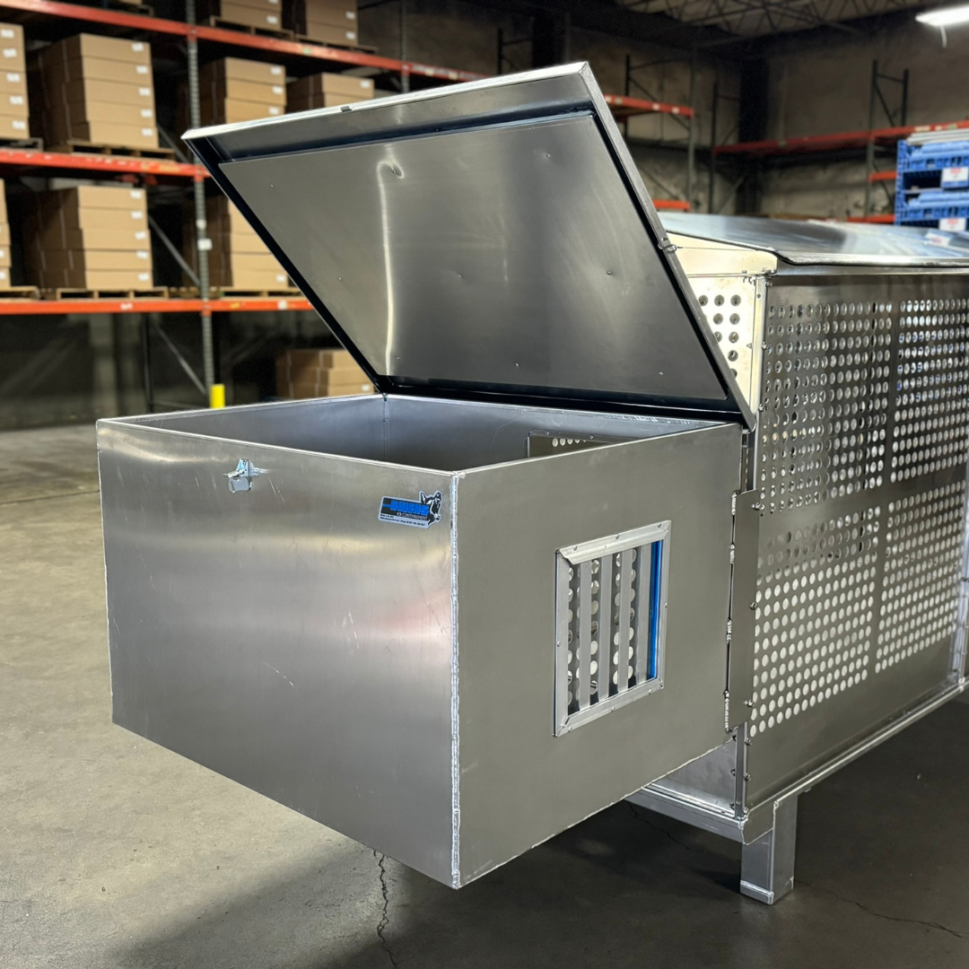 Dog Box 55600 Professional K9 Series Kennel / 46.5 W x 133 D x 63.5 H / Hole Ventilation / Mill Finish Aluminum / Owens Products