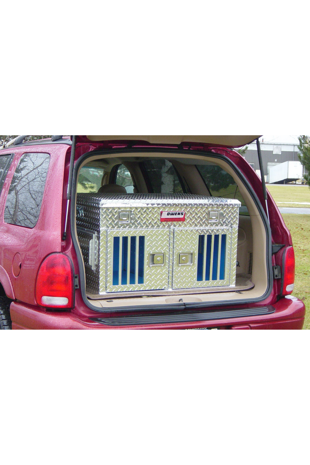Dog Box 55018 Hunter Series Double Compartment Top Storage / 36 W X 28.5 D X 22 H / Standard Vents / Diamond Tread Aluminum / Owens Products - CALL TO ORDER - K9 Dog Boxes
