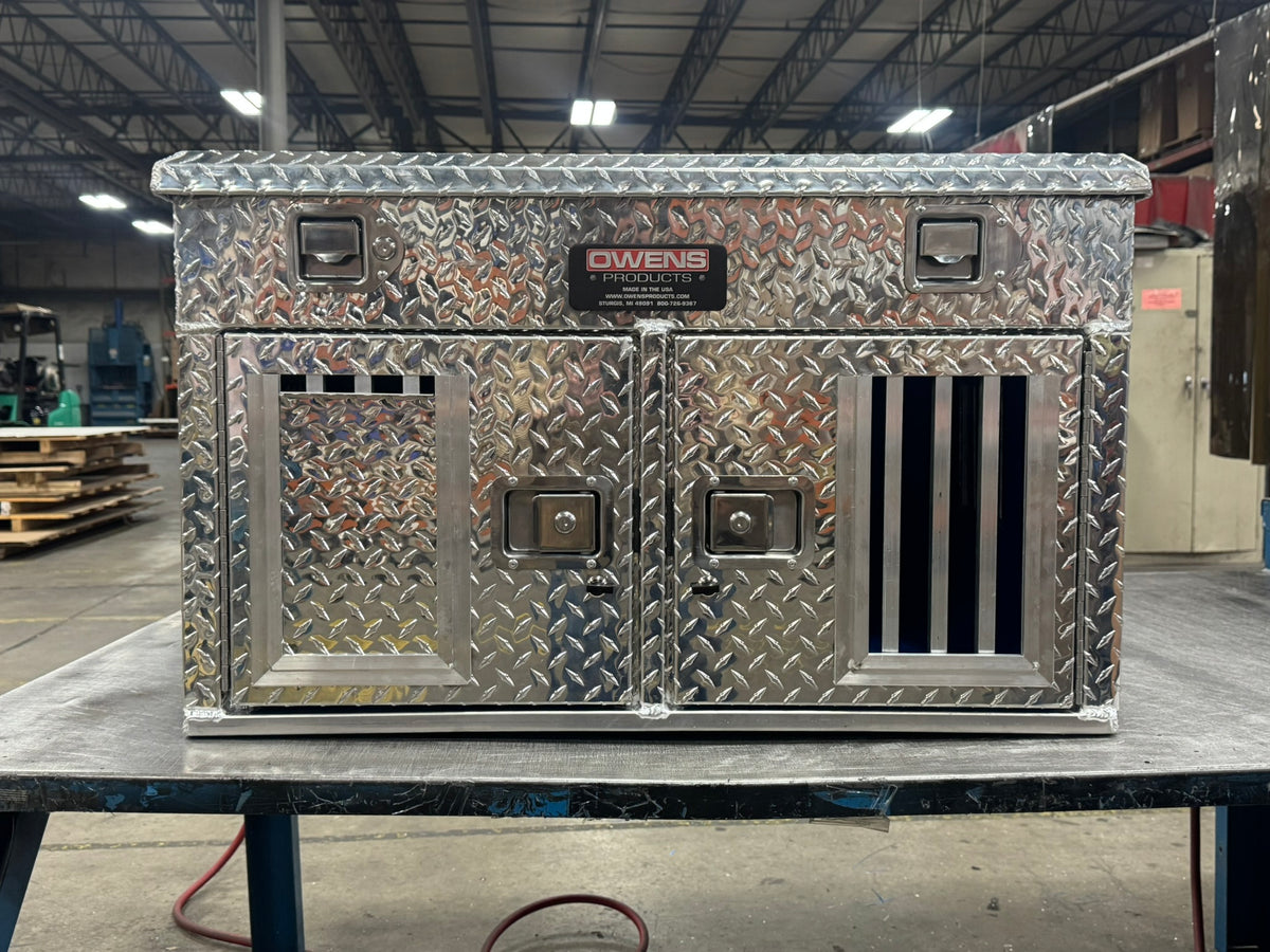 Dog Box 55018 Hunter Series Double Compartment Top Storage / 36 W X 28.5 D X 22 H / Standard Vents / Diamond Tread Aluminum / Owens Products - CALL TO ORDER