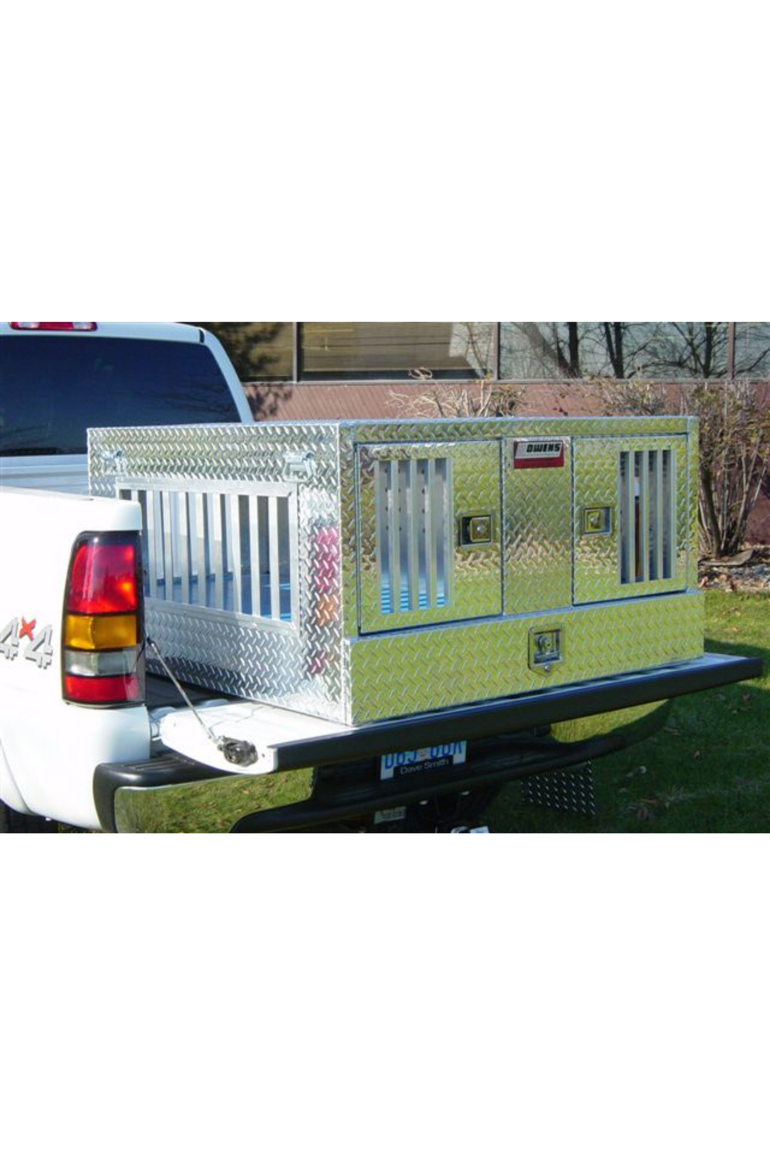 Dog Box 55022W Pro Hunter Series Double Compartment with Bottom Drawer / 46 W x 45 D x 26 H / All Seasons Vents / Diamond Tread Aluminum / Owens Products