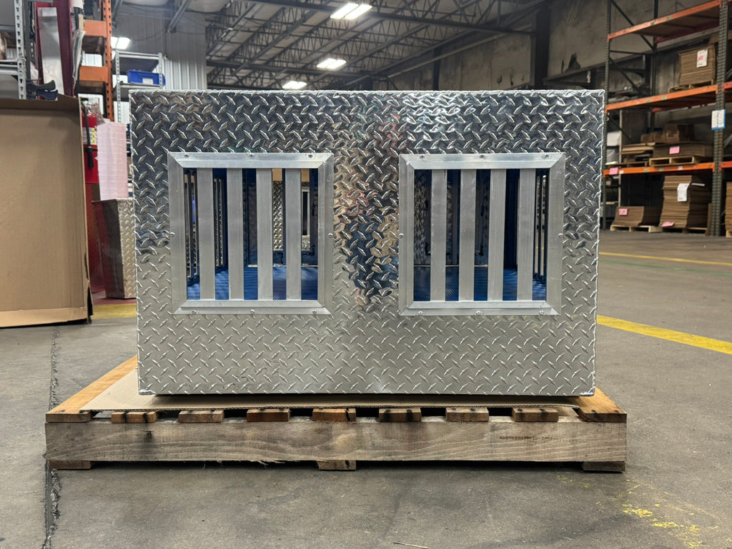 Dog Box 55023W Pro Hunter Series Double Compartment with Bottom Drawer / 38 W x 40 D x 26 H / All Seasons Vents / Diamond Tread Aluminum / Owens Products