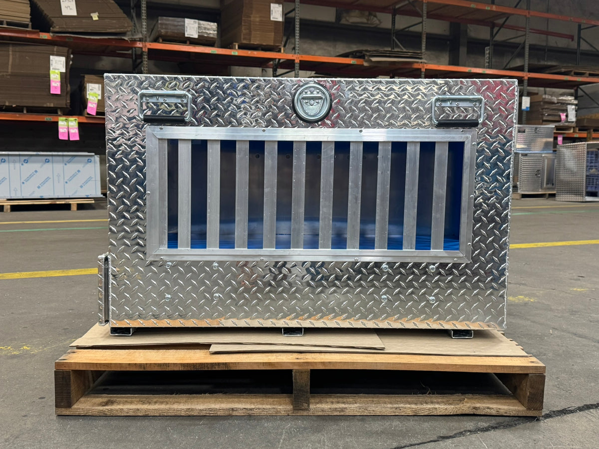 Dog Box 55023W Pro Hunter Series Double Compartment with Bottom Drawer / 38 W x 40 D x 26 H / All Seasons Vents / Diamond Tread Aluminum / Owens Products