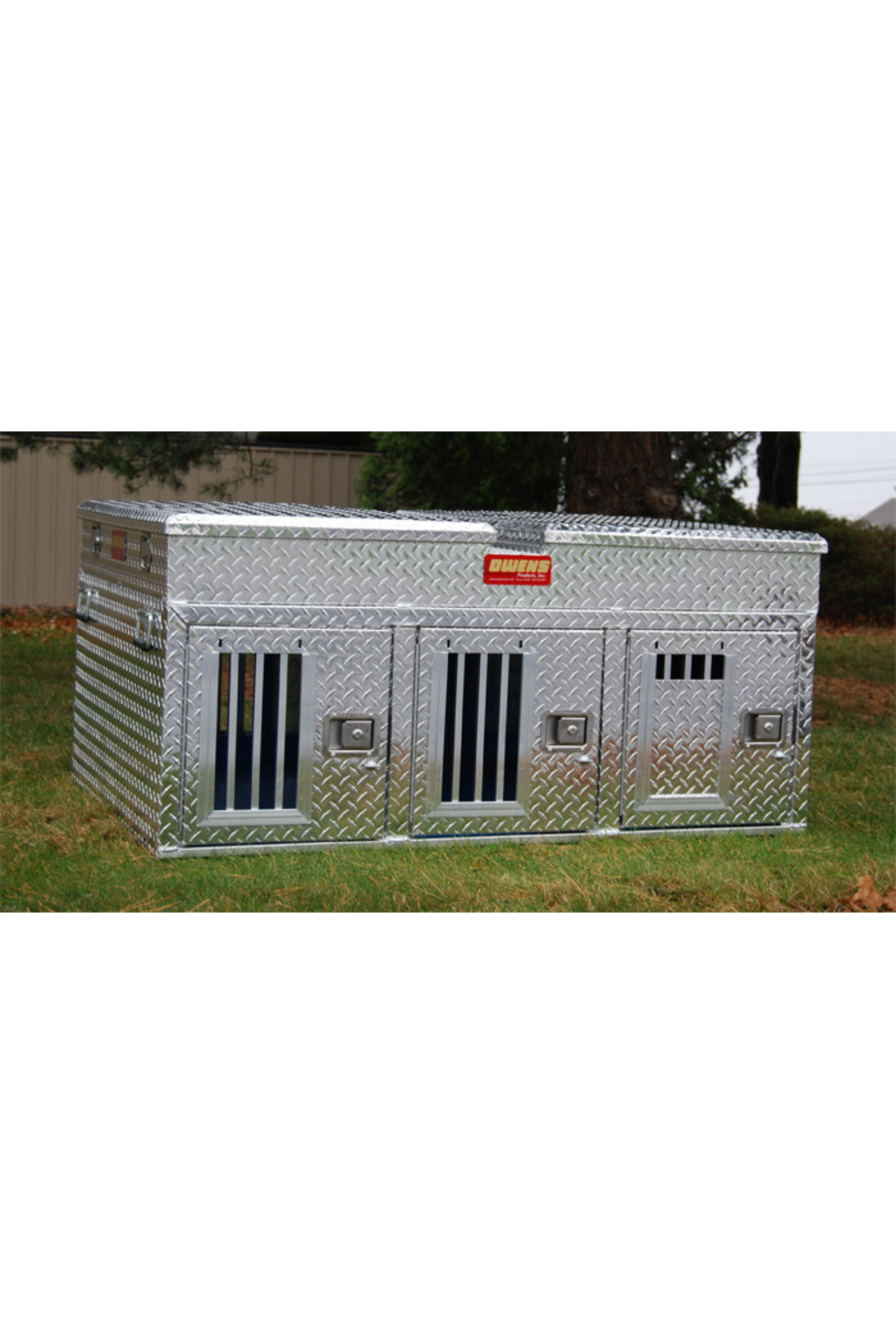 Dog Box 55074 Hunter Series Triple Compartment Top Storage Dog Box / 58 W X 40 D X 26 H / All Seasons Rear Vents / Diamond Tread Aluminum / Owens Products