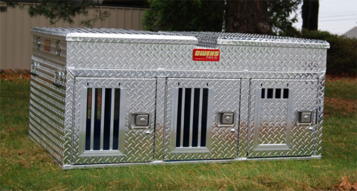 Dog Box 55074 Hunter Series Triple Compartment Top Storage Dog Box / 58 W X 40 D X 26 H / All Seasons Rear Vents / Diamond Tread Aluminum / Owens Products