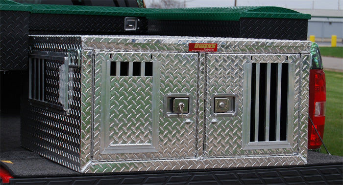 Dog Box 55077 Hunter Series Double Compartment / 48 W x 36 D x 20 H / Shallow / Standard Vents / Diamond Tread Aluminum / Owens Products