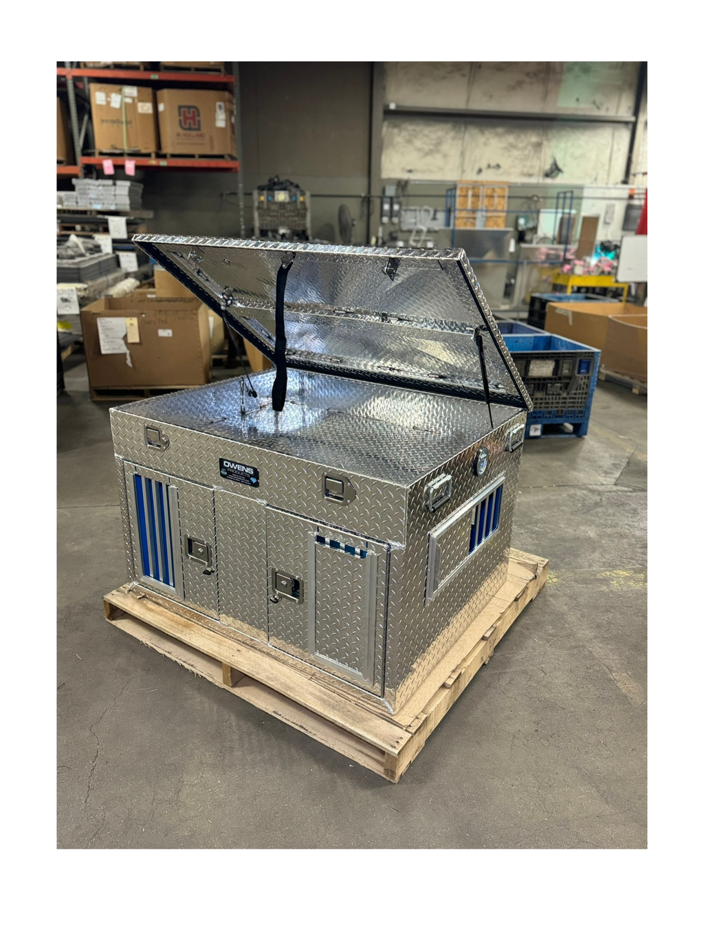 Dog Box 55079 Hunter Series Double Compartment with Top Storage / 45 W x 35 D x 29 H / UTV / Standard Vents with Rear Vents / Diamond Tread Aluminum / Owens Products