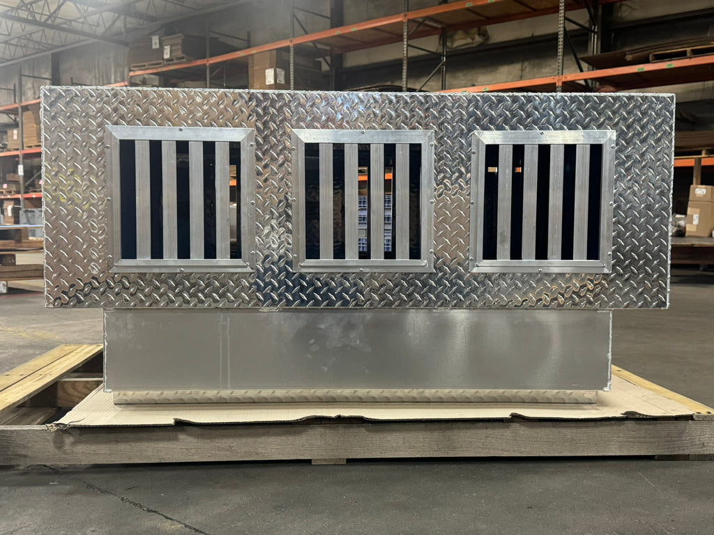 Dog Box 55111 Triple Compartment Bottom Storage Dog Box / 58 W X 40 D X 28 H / Diamond Tread Aluminum / Owens Products