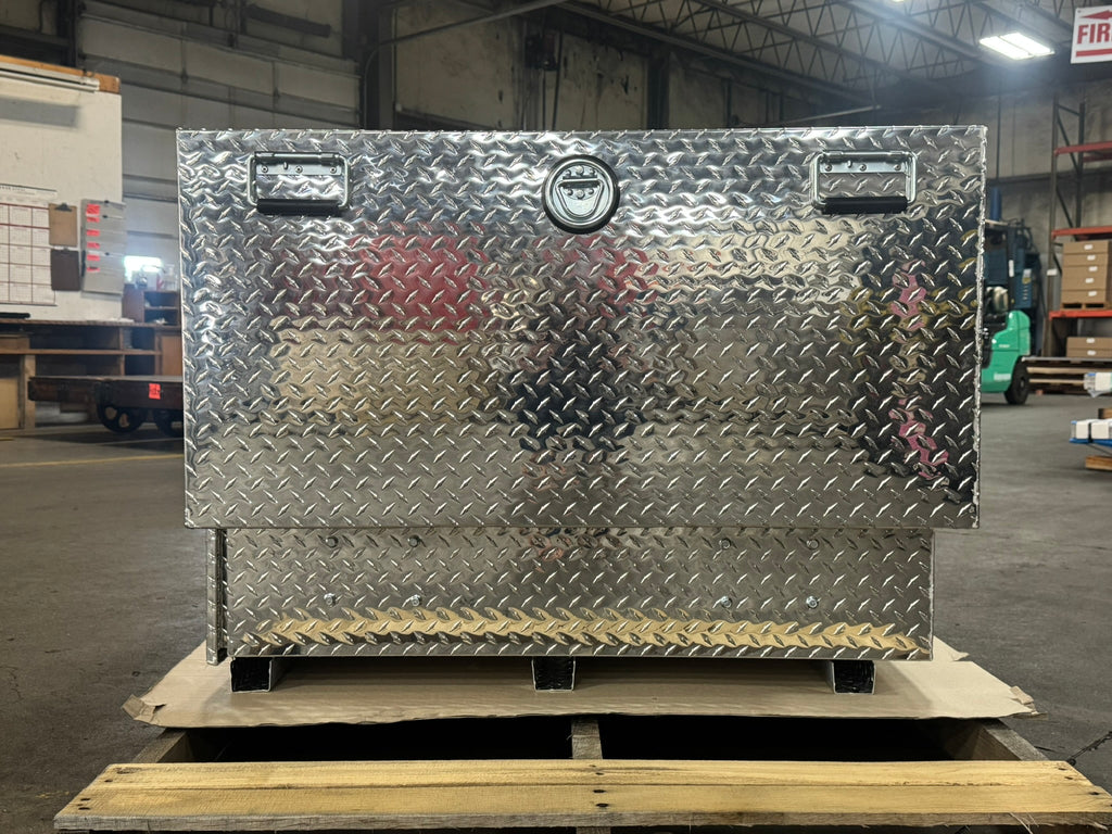 Dog Box 55111 Triple Compartment Bottom Storage Dog Box / 58 W X 40 D X 28 H / Diamond Tread Aluminum / Owens Products