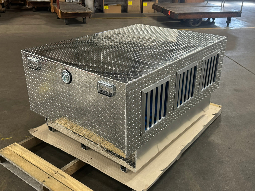 Dog Box 55111 Triple Compartment Bottom Storage Dog Box / 58 W X 40 D X 28 H / Diamond Tread Aluminum / Owens Products