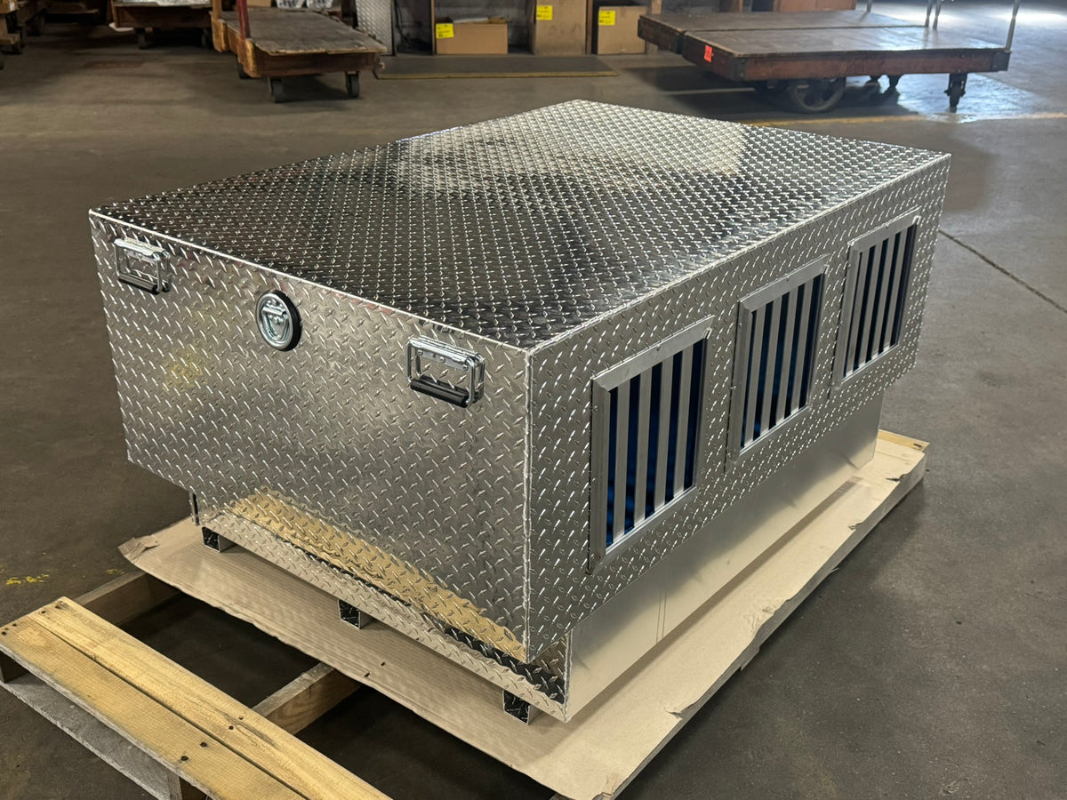 Dog Box 55111 Triple Compartment Bottom Storage Dog Box / 58 W X 40 D X 28 H / Diamond Tread Aluminum / Owens Products