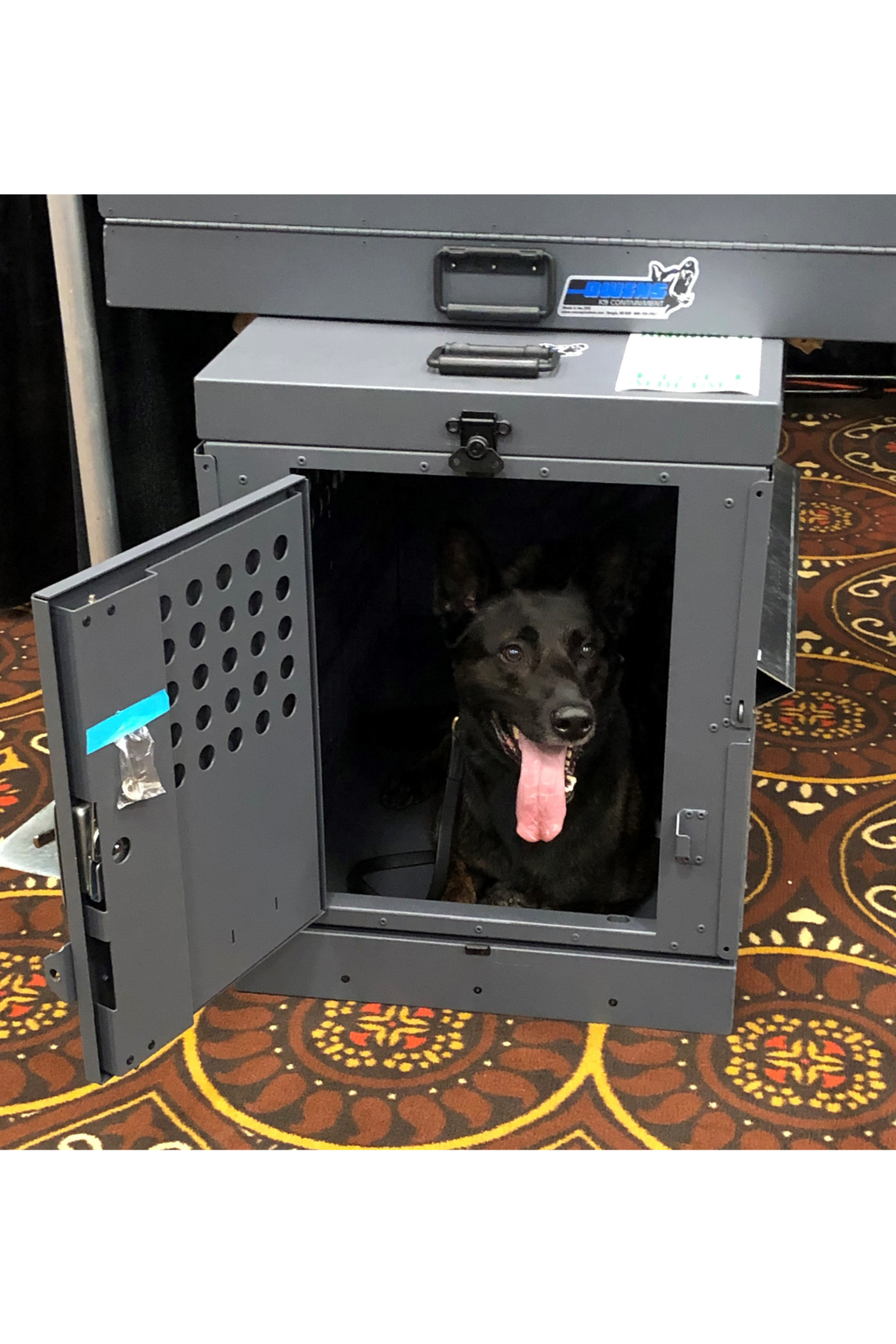 Dog Crate 55306 Professional K9 Series X-Large Collapsible Working Dog Crate / Single Compartment / 22.25 W x 41 D x 29 H / Mill Finish Aluminum / Gray / Owens Products - K9 Dog Boxes