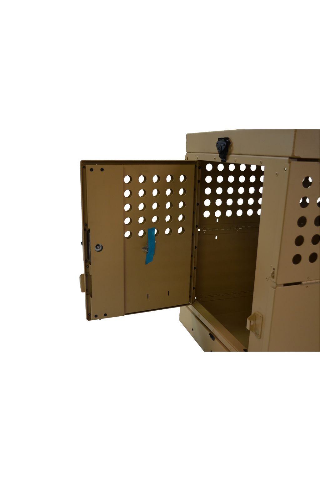 Dog Crate 55307 Professional K9 Series X-Large Collapsible Working Dog Crate / Single Compartment / 22.25 W x 41 D x 29 H / Mill Finish Aluminum / Tan / Owens Products - K9 Dog Boxes