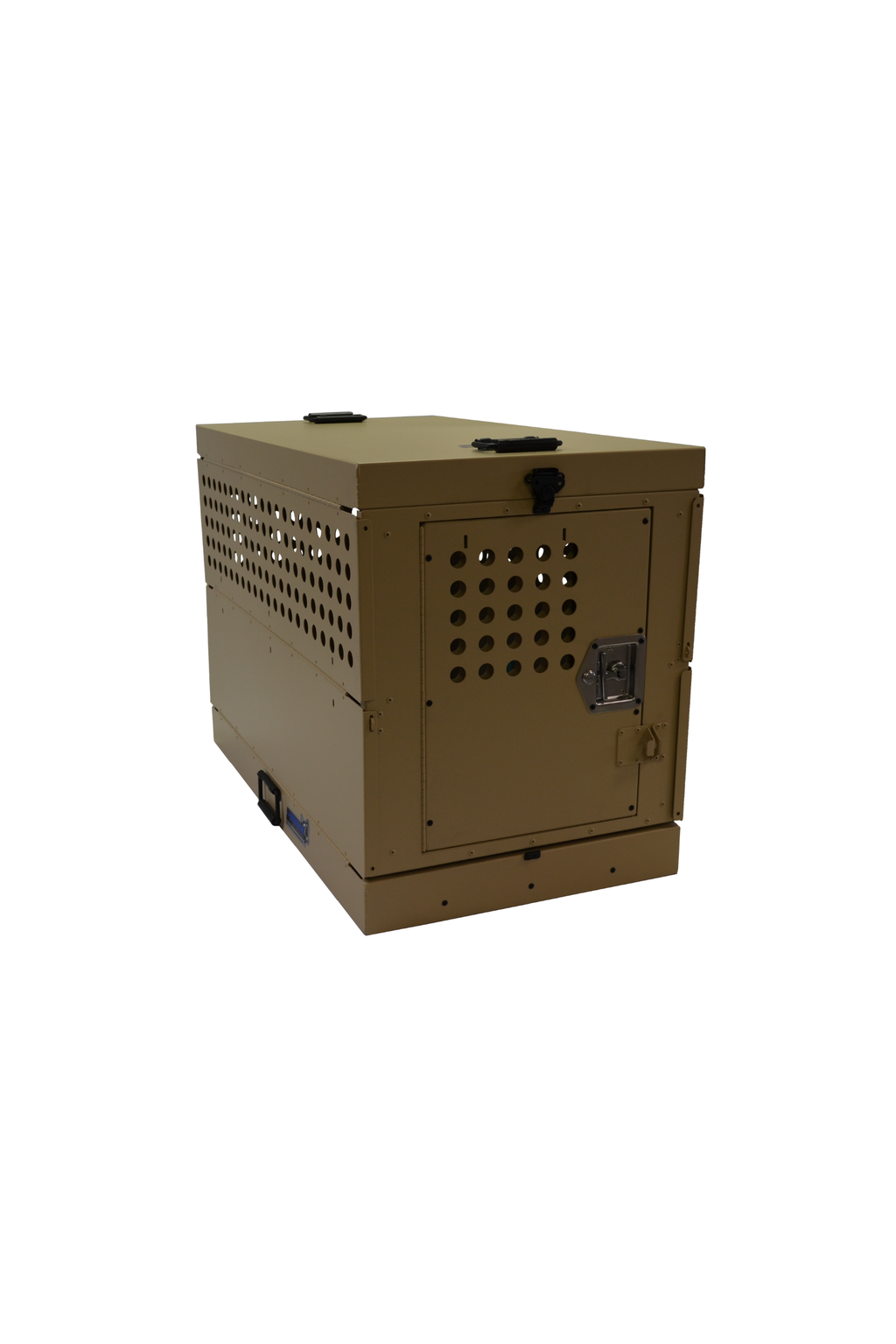Dog Crate 55307 Professional K9 Series X-Large Collapsible Working Dog Crate / Single Compartment / 22.25 W x 41 D x 29 H / Mill Finish Aluminum / Tan / Owens Products - K9 Dog Boxes