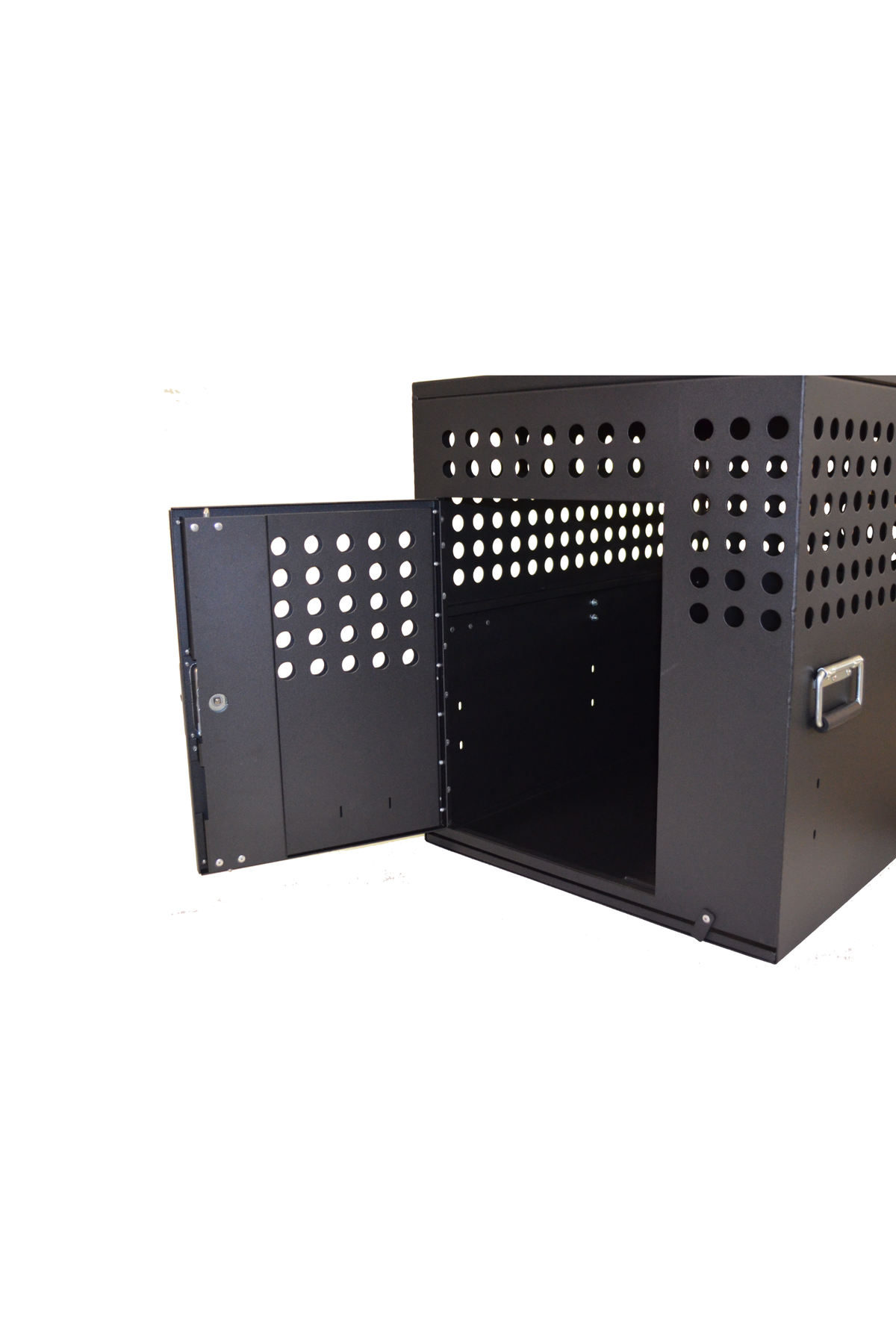Dog Crate 55308 Professional K9 Series Tactical Single Compartment / End Door / 24 W x 36 D x 29 H / Holes for Ventilation / Mill Finish Aluminum / Owens Products - K9 Dog Boxes
