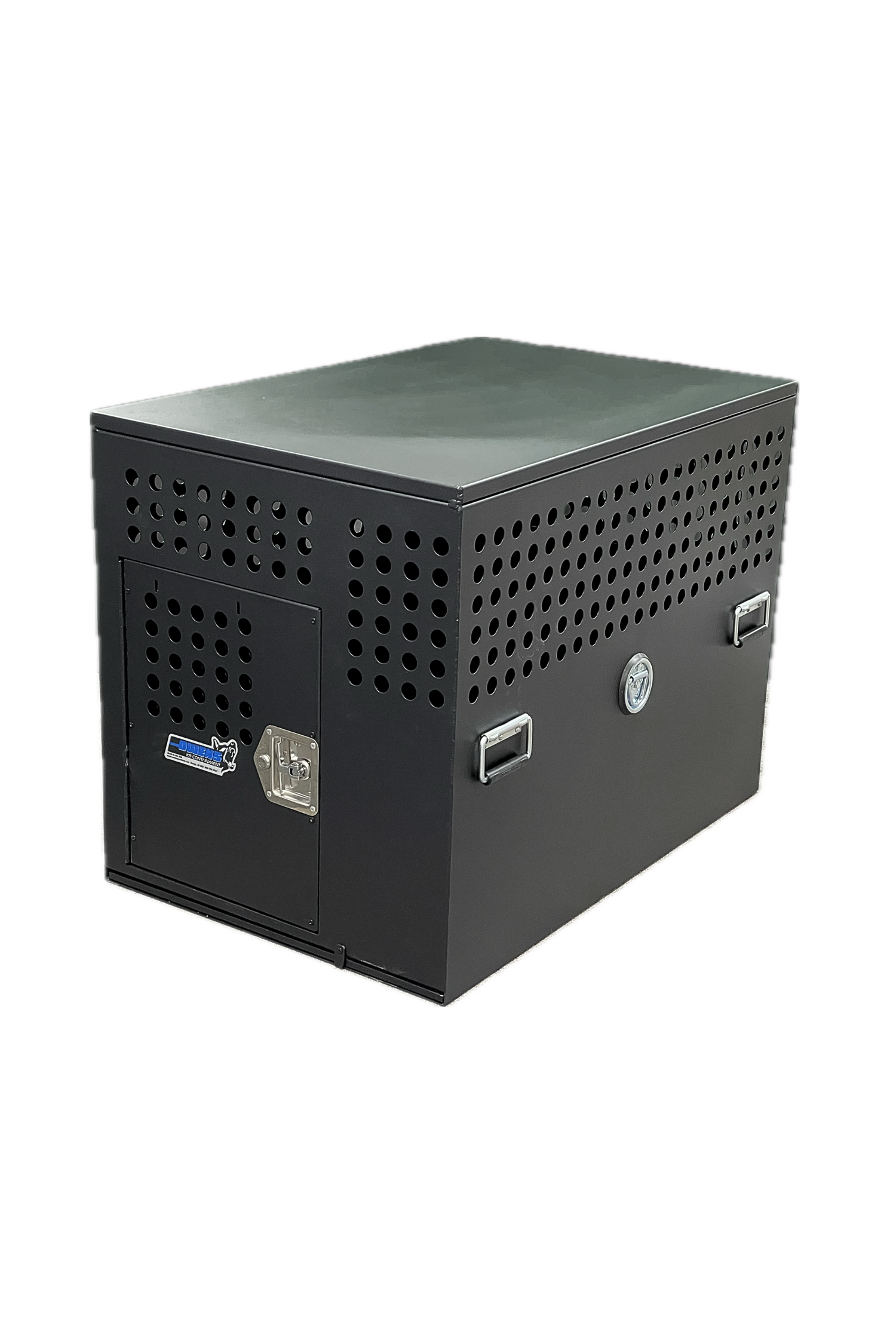 Dog Crate 55323 Professional K9 Series XL Tactical Single Compartment / End Door / 26 W x 40 D x 30 H / Holes for Ventilation / Black / Mill Finish Aluminum / Owens Products