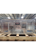 Dog Box 55477 Hunter Series Shallow Double Compartment / 48 W X 36 D X 20 H / Shallow / All Season Vents / Diamond Tread Aluminum / Owens Products - K9 Dog Boxes