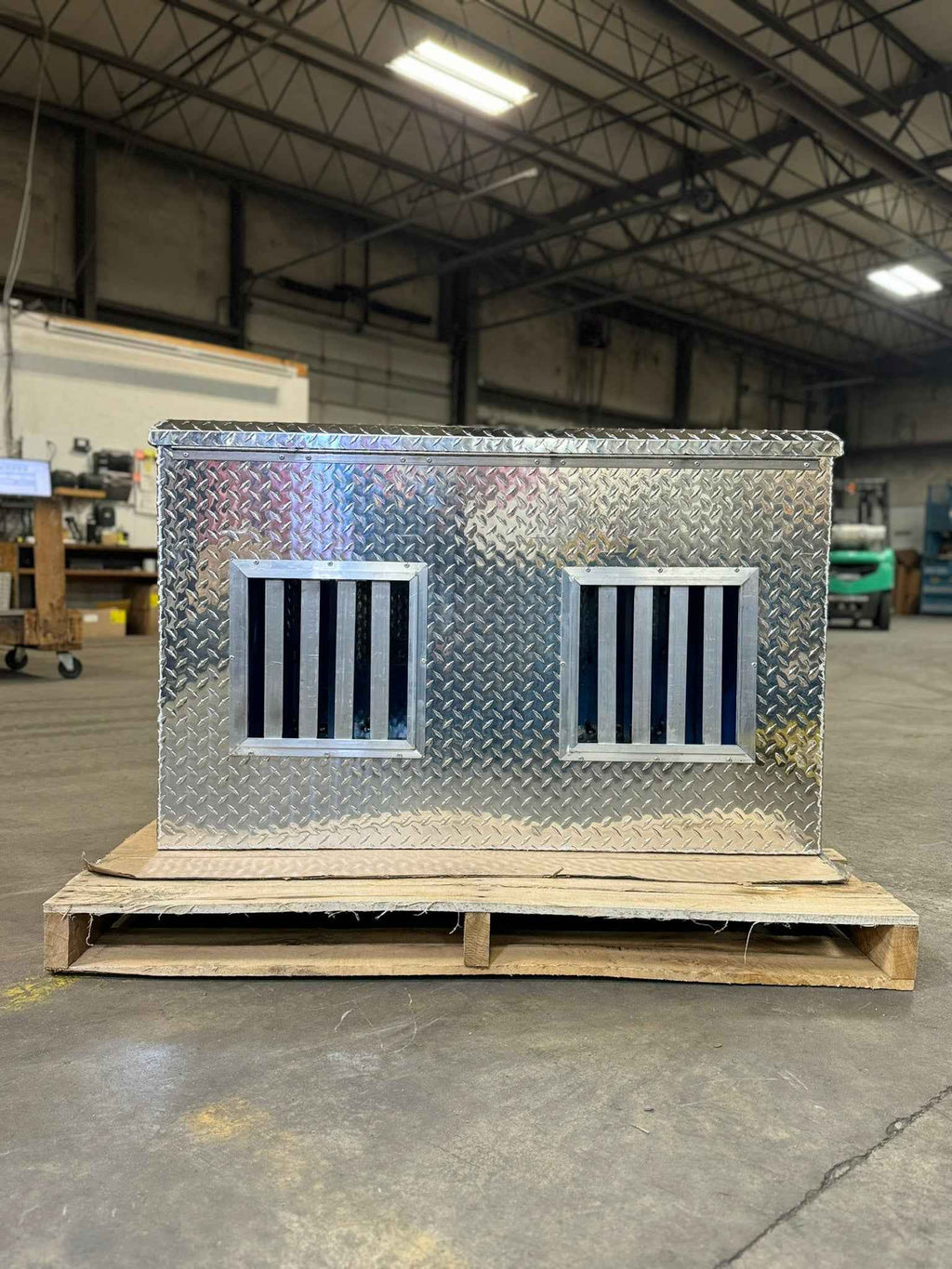 Dog Box 55079 Hunter Series Double Compartment with Top Storage / 45 W x 35 D x 29 H / UTV / Standard Vents with Rear Vents / Diamond Tread Aluminum / Owens Products