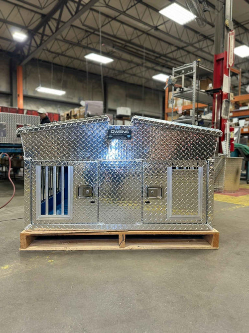 Dog Box 55014 Hunter Series Big T Double Compartment Dog Box with Dual Lid Top Storage / 48 W x 45 D x 30 H / All Season Vents / Diamond Tread Aluminum / Owens Products