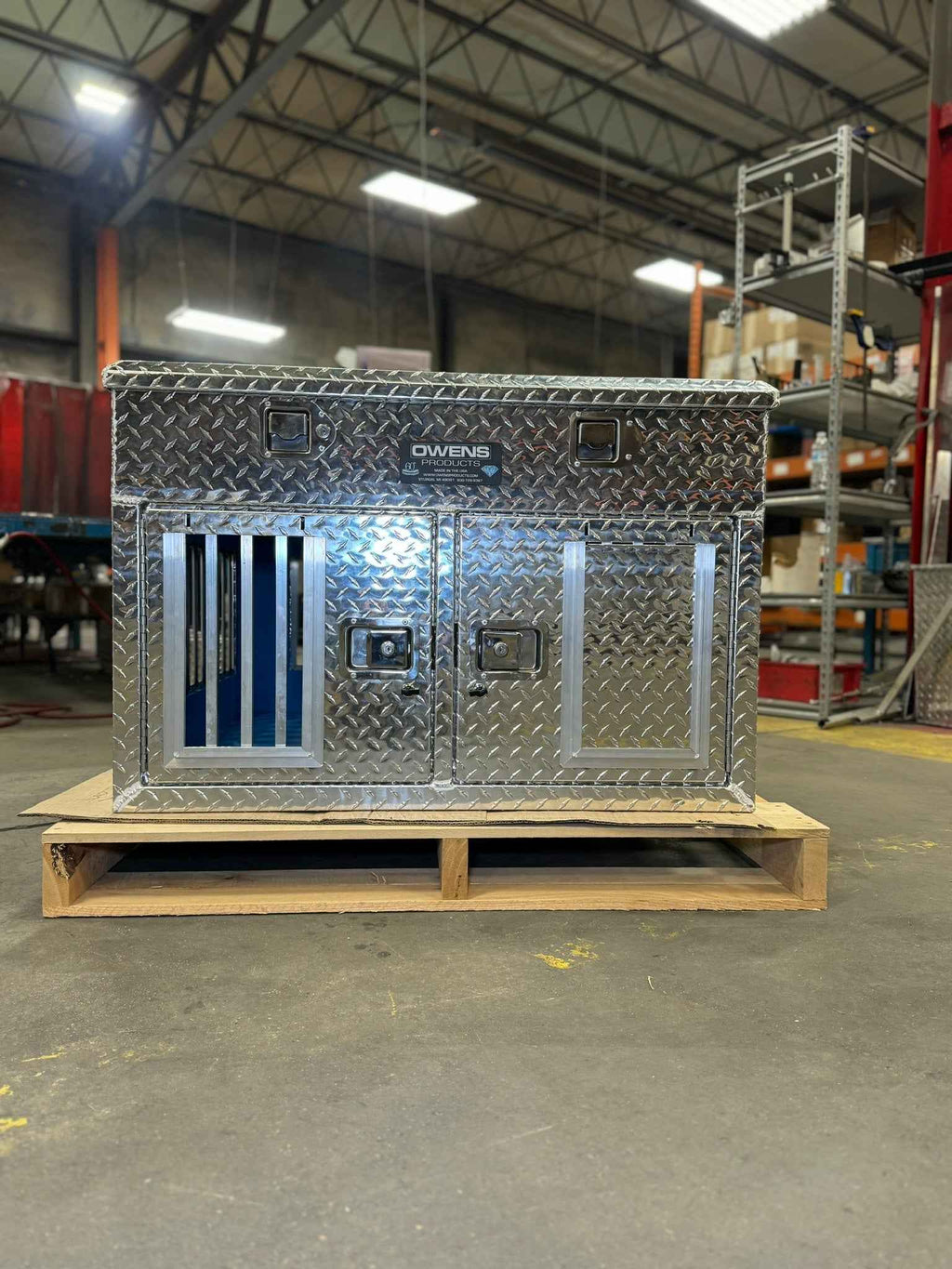 Dog Box 55011 Hunter Series Double Compartment with Top Storage / 38 W x 45 D x 26 H / All Seasons Vents / Diamond Tread Aluminum / Owens Products