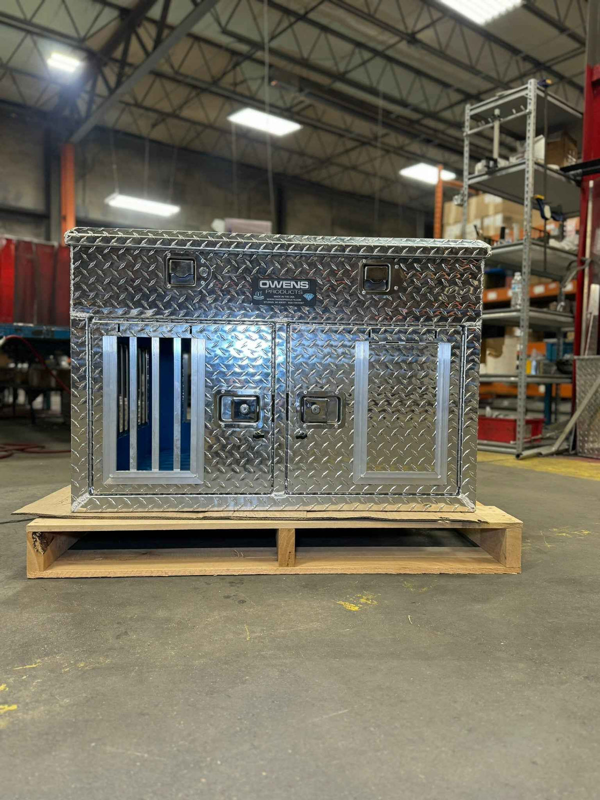 Dog Box 55011 Hunter Series Double Compartment with Top Storage / 38 W x 45 D x 26 H / All Seasons Vents / Diamond Tread Aluminum / Owens Products