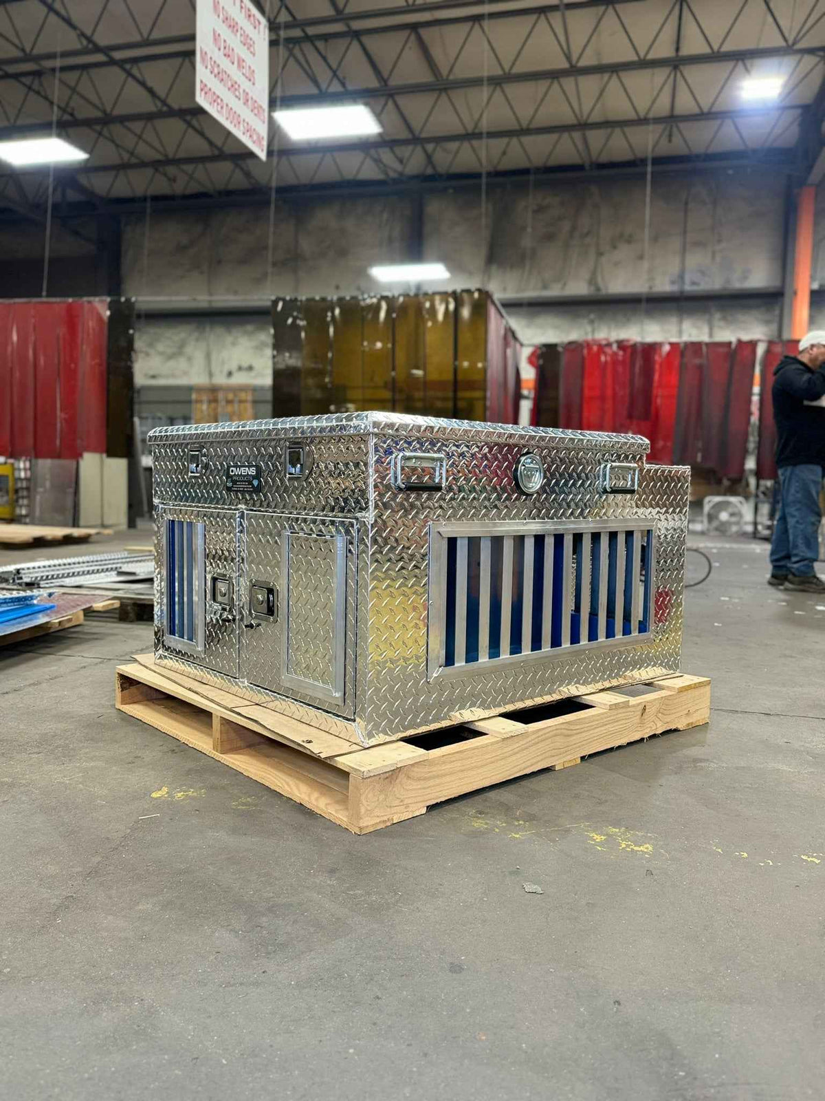 Dog Box 55011 Hunter Series Double Compartment with Top Storage / 38 W x 45 D x 26 H / All Seasons Vents / Diamond Tread Aluminum / Owens Products