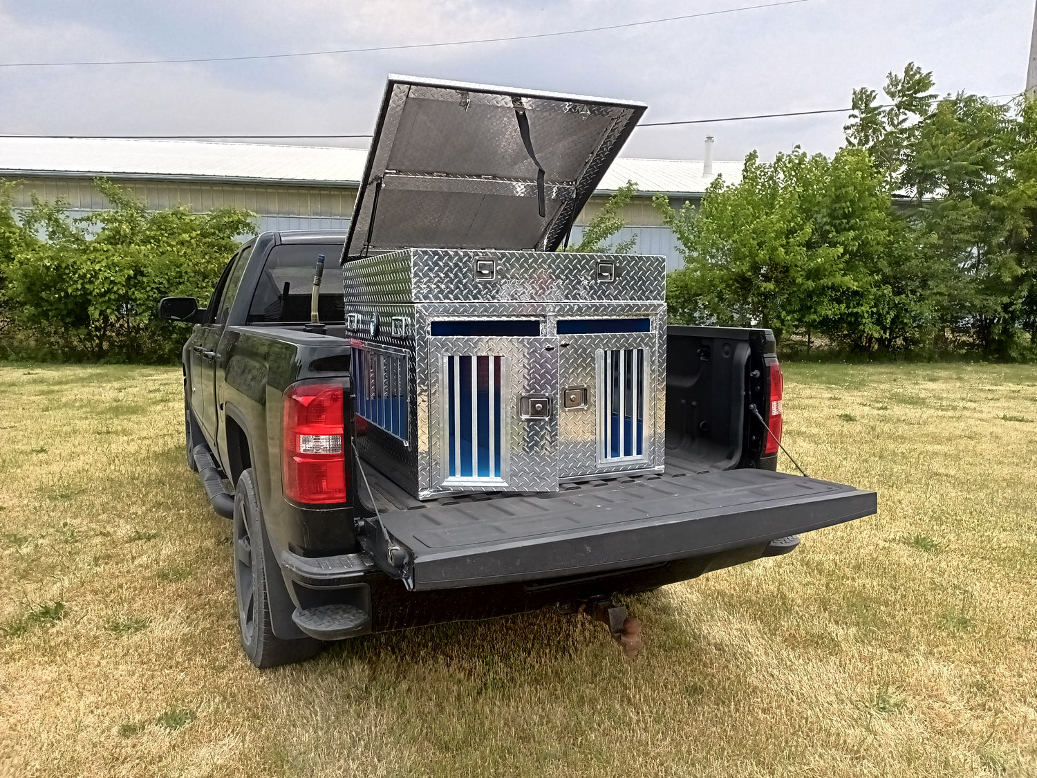 Dog Box 55107 Double Compartment Top Storage Animal Control Dog Box / 38 W X 40 D X 25 H / All Season Vents / Diamond Tread Aluminum / Owens Products