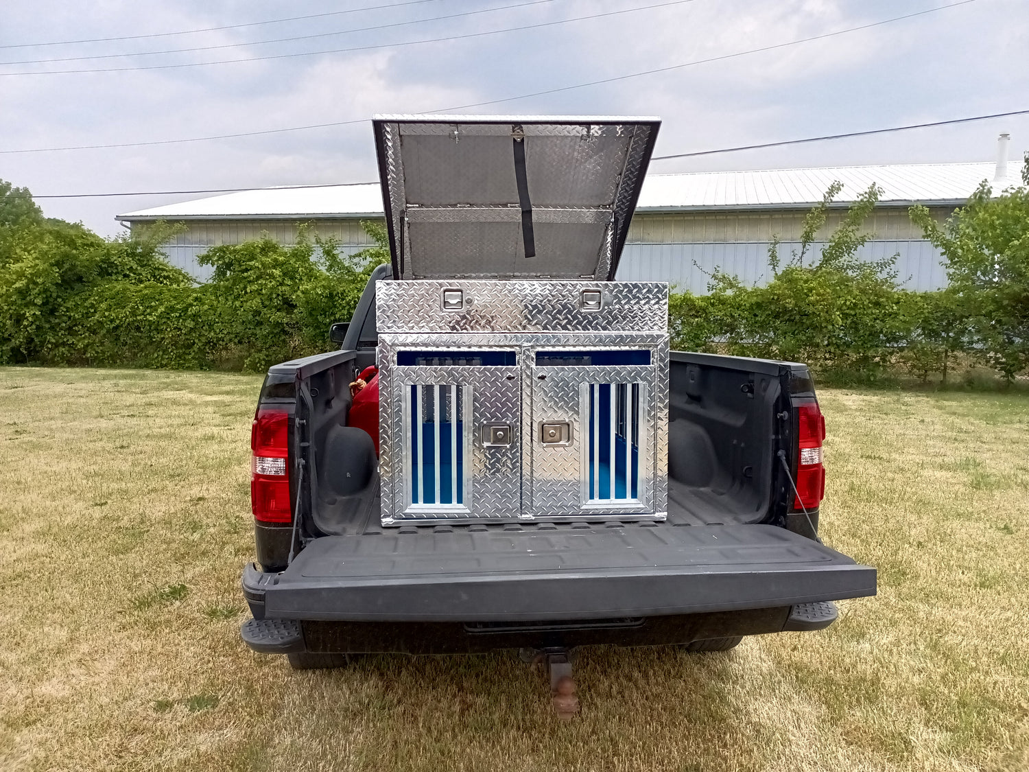 Dog Box 55107 Double Compartment Top Storage Animal Control Dog Box / 38 W X 40 D X 25 H / All Season Vents / Diamond Tread Aluminum / Owens Products