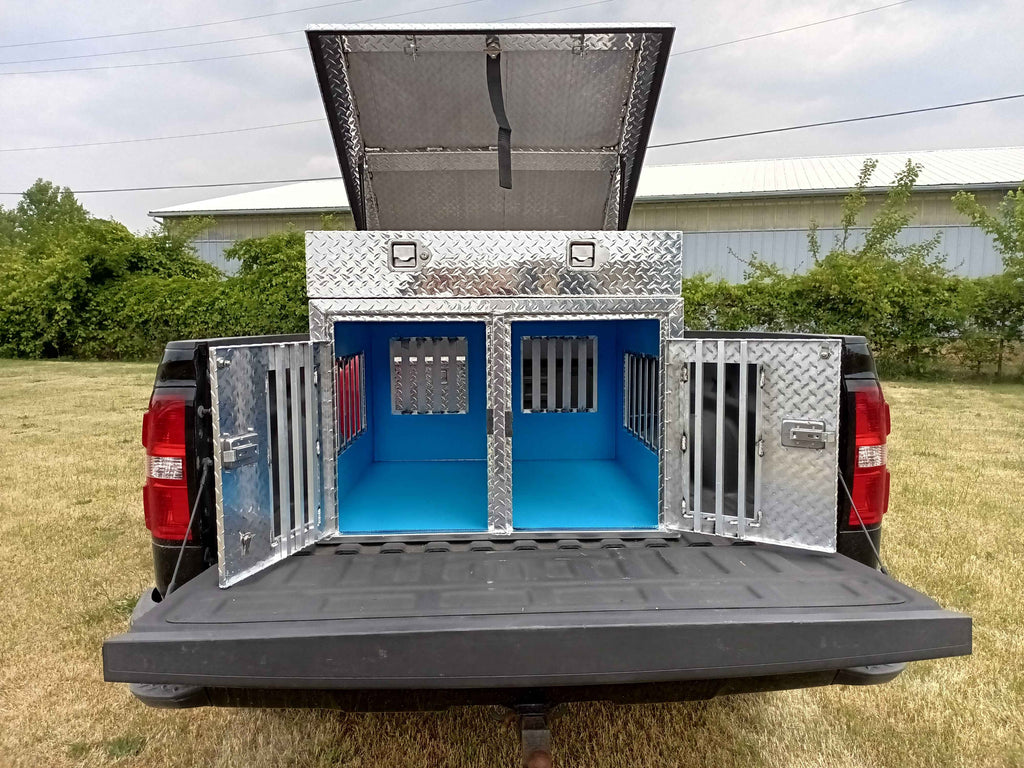 Dog Box 55107 Double Compartment Top Storage Animal Control Dog Box / 38 W X 40 D X 25 H / All Season Vents / Diamond Tread Aluminum / Owens Products