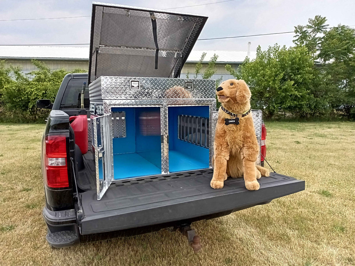 Dog Box 55107 Double Compartment Top Storage Animal Control Dog Box / 38 W X 40 D X 25 H / All Season Vents / Diamond Tread Aluminum / Owens Products