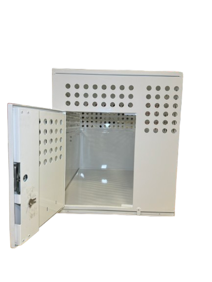 Dog Crate 55328 Professional K9 Series Tactical Single Compartment / End Door / 24 W x 36 D x 29 H / Holes for Ventilation / Mill Finish Aluminum / Owens Products - K9 Dog Boxes