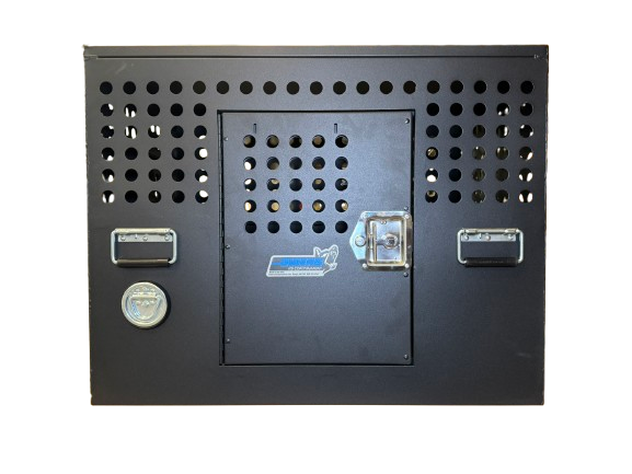 Dog Crate 55335 Professional K9 Series Tactical Single Compartment with Double Doors / End & Side Doors / Black / 36 W x 24 D x 29 H / Holes for Ventilation / Mill Finish Aluminum / Owens Products