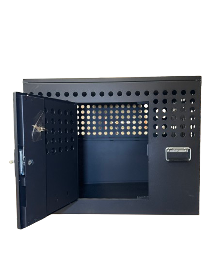 Dog Crate 55335 Professional K9 Series Tactical Single Compartment with Double Doors / End & Side Doors / Black / 36 W x 24 D x 29 H / Holes for Ventilation / Mill Finish Aluminum / Owens Products