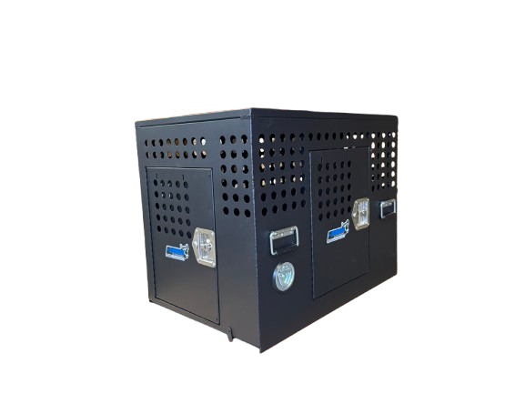 Dog Crate 55335 Professional K9 Series Tactical Single Compartment with Double Doors / End & Side Doors / Black / 36 W x 24 D x 29 H / Holes for Ventilation / Mill Finish Aluminum / Owens Products