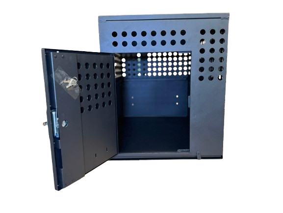 Dog Crate 55335 Professional K9 Series Tactical Single Compartment with Double Doors / End & Side Doors / Black / 36 W x 24 D x 29 H / Holes for Ventilation / Mill Finish Aluminum / Owens Products