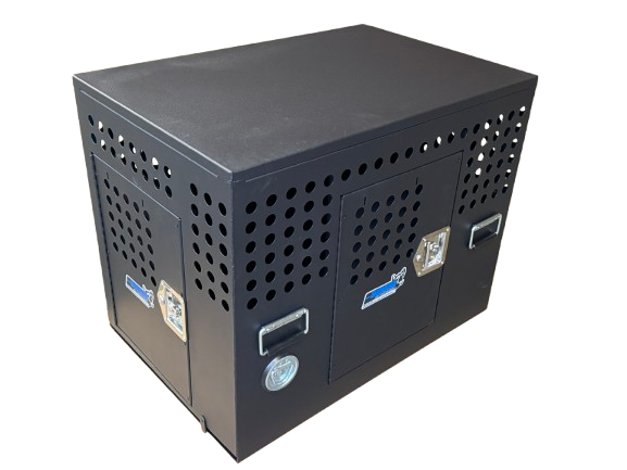 Dog Crate 55335 Professional K9 Series Tactical Single Compartment with Double Doors / End & Side Doors / Black / 36 W x 24 D x 29 H / Holes for Ventilation / Mill Finish Aluminum / Owens Products