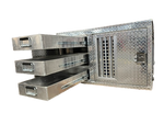 Dog Crate 55127 Professional K9 Series Search & Rescue / Single Compartment / Side Drawer Storage / 47 W X 45 D X 27 H / All Season Vents / Bright / Diamond Tread Aluminum / Owens Products