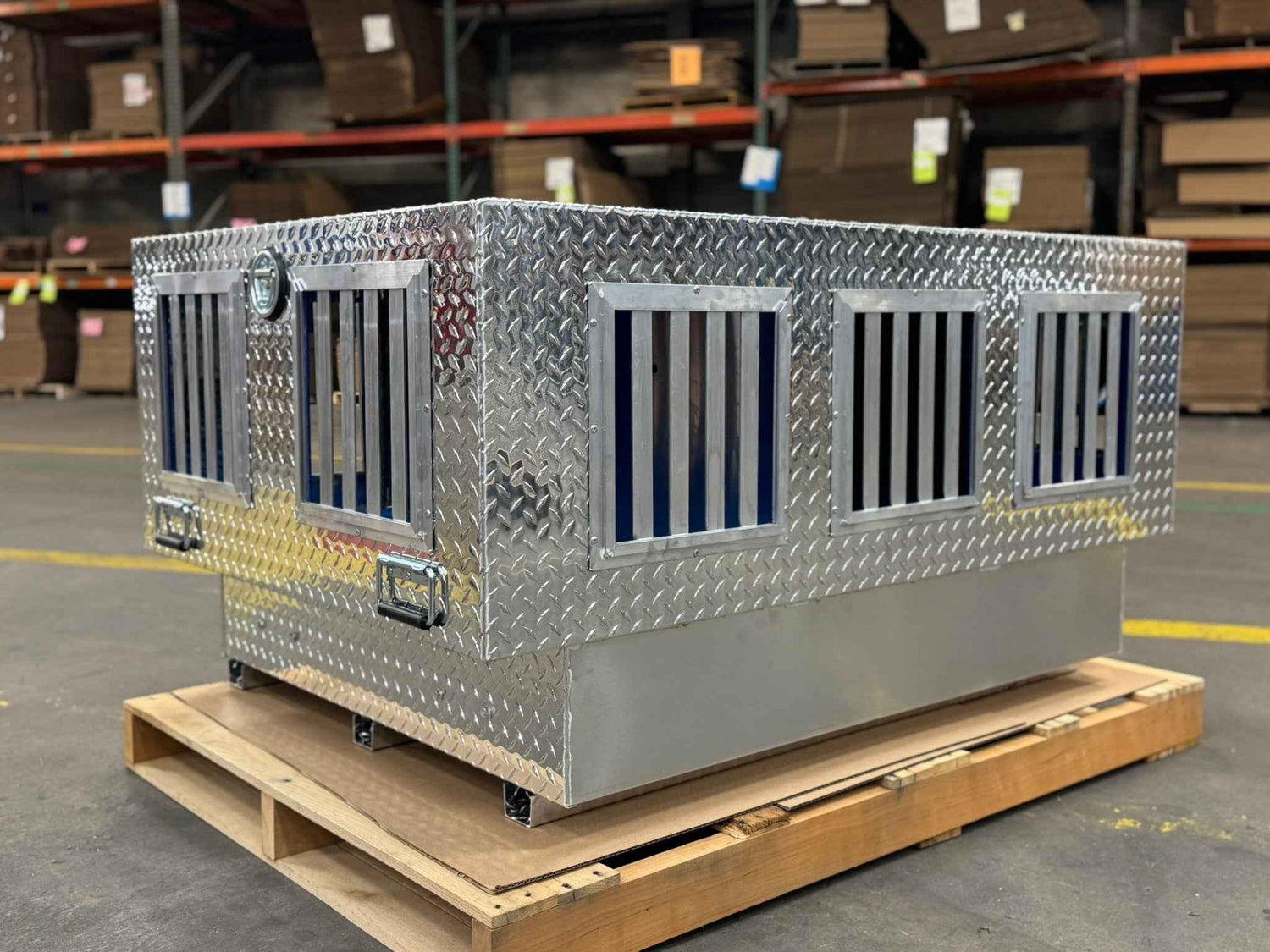 Dog Box 55111V Hunter Series Triple Compartment / Bottom Drawer Storage / 40 D x 58 W x 30 H / Side Vents / Diamond Tread Aluminum / Owens Products