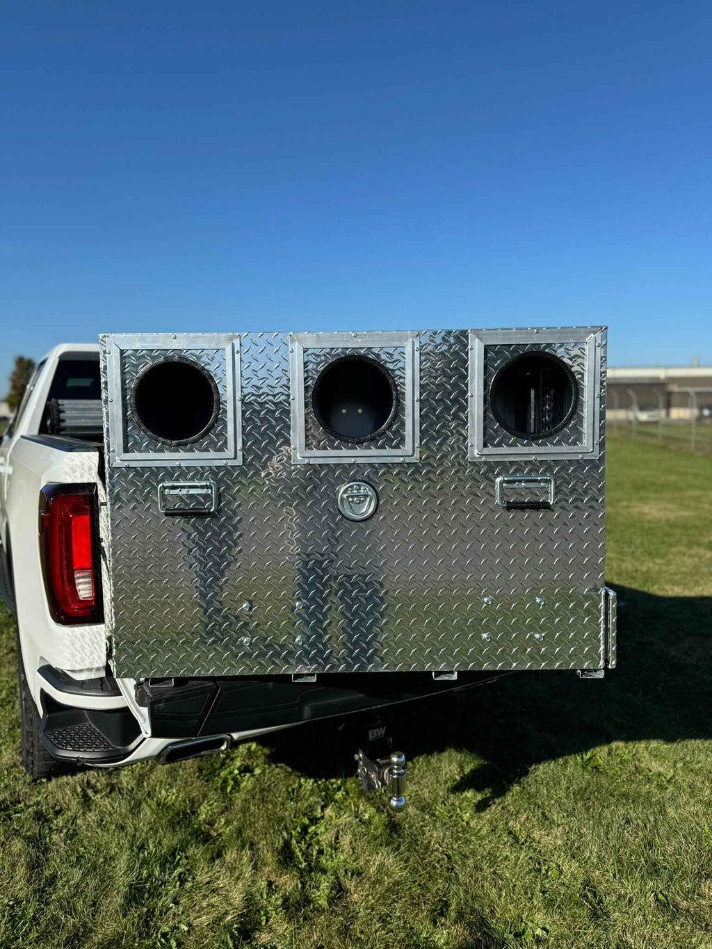 Dog Box 55080W Pro Hunter Series Double Compartment with Bottom Drawer / 46 W x 45 D x 32 H / Bear/Cat / Special Order / Striker Holes / Diamond Tread Aluminum / Owens Products