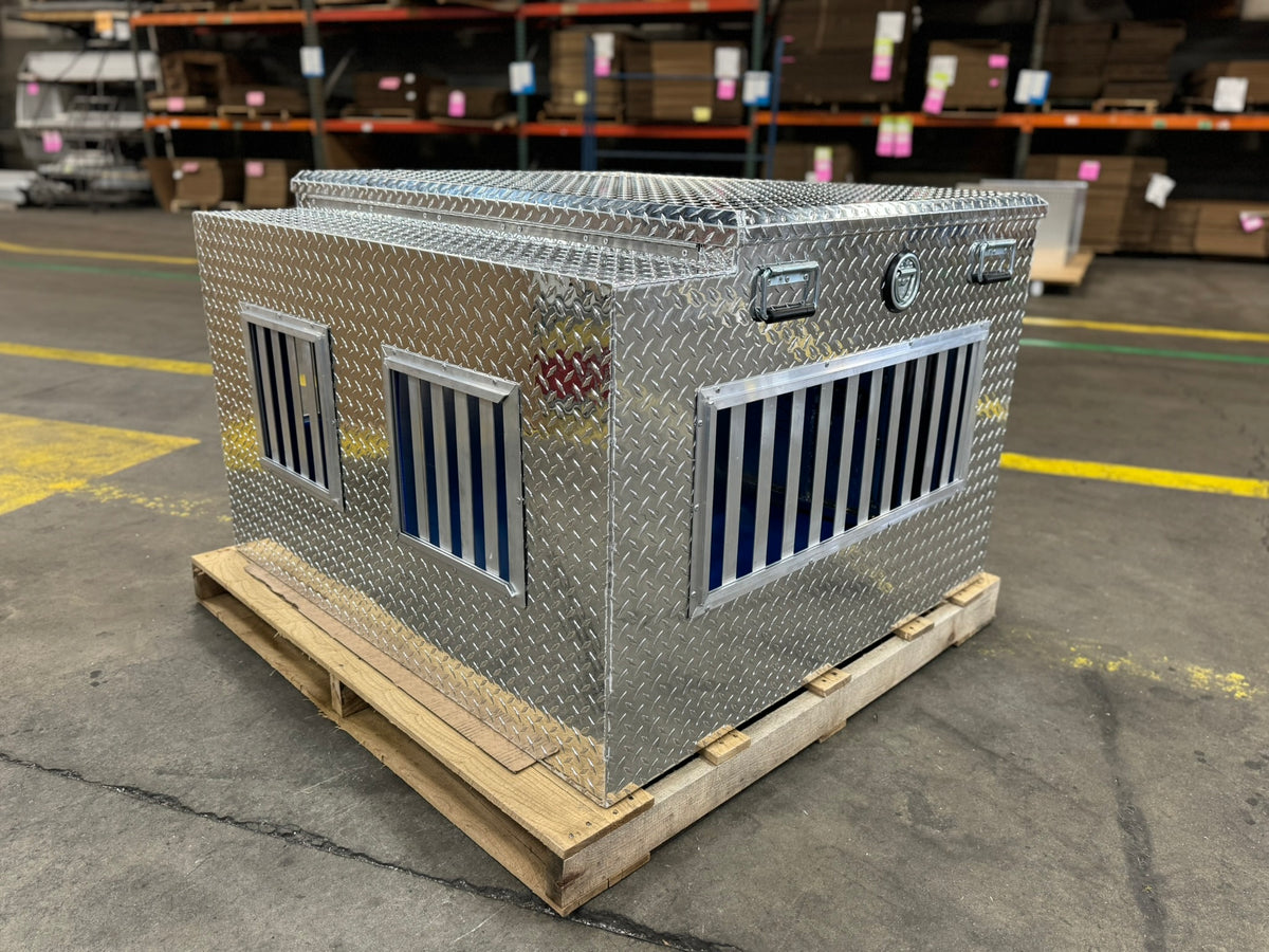 Dog Box 55044 Hunter Series Double Compartment with Top Storage / 48 W x 45 D x 32 H / Tall / All Seasons Vents / Diamond Tread Aluminum / Owens Products