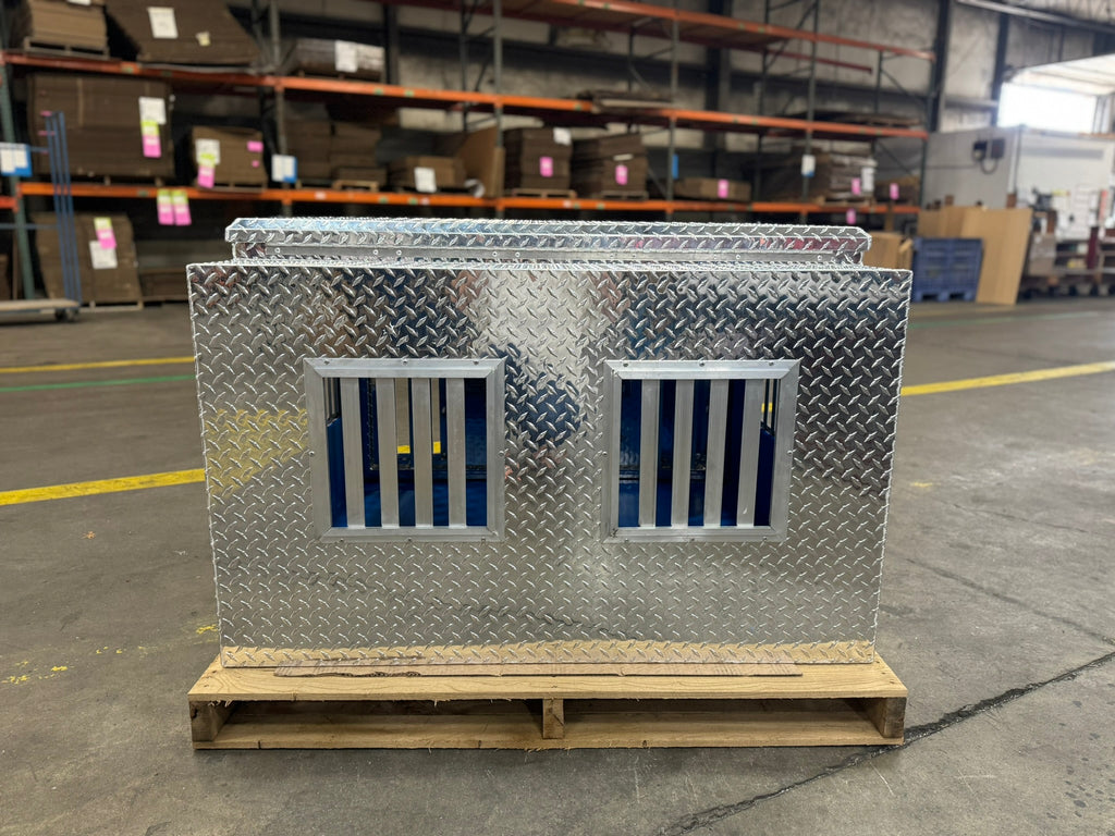 Dog Box 55044 Hunter Series Double Compartment with Top Storage / 48 W x 45 D x 32 H / Tall / All Seasons Vents / Diamond Tread Aluminum / Owens Products