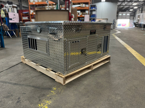 Dog Box 55006 Hunter Series Double Compartment with Top Storage / 48 W x 45 D x 26 H / Standard Vents / Diamond Tread Aluminum / Owens Products