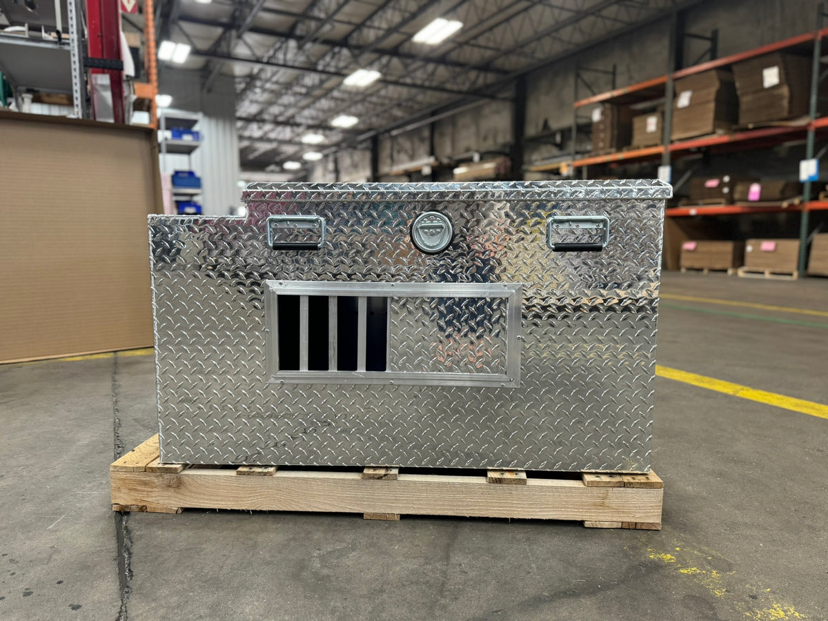 Dog Box 55006 Hunter Series Double Compartment with Top Storage / 48 W x 45 D x 26 H / Standard Vents / Diamond Tread Aluminum / Owens Products