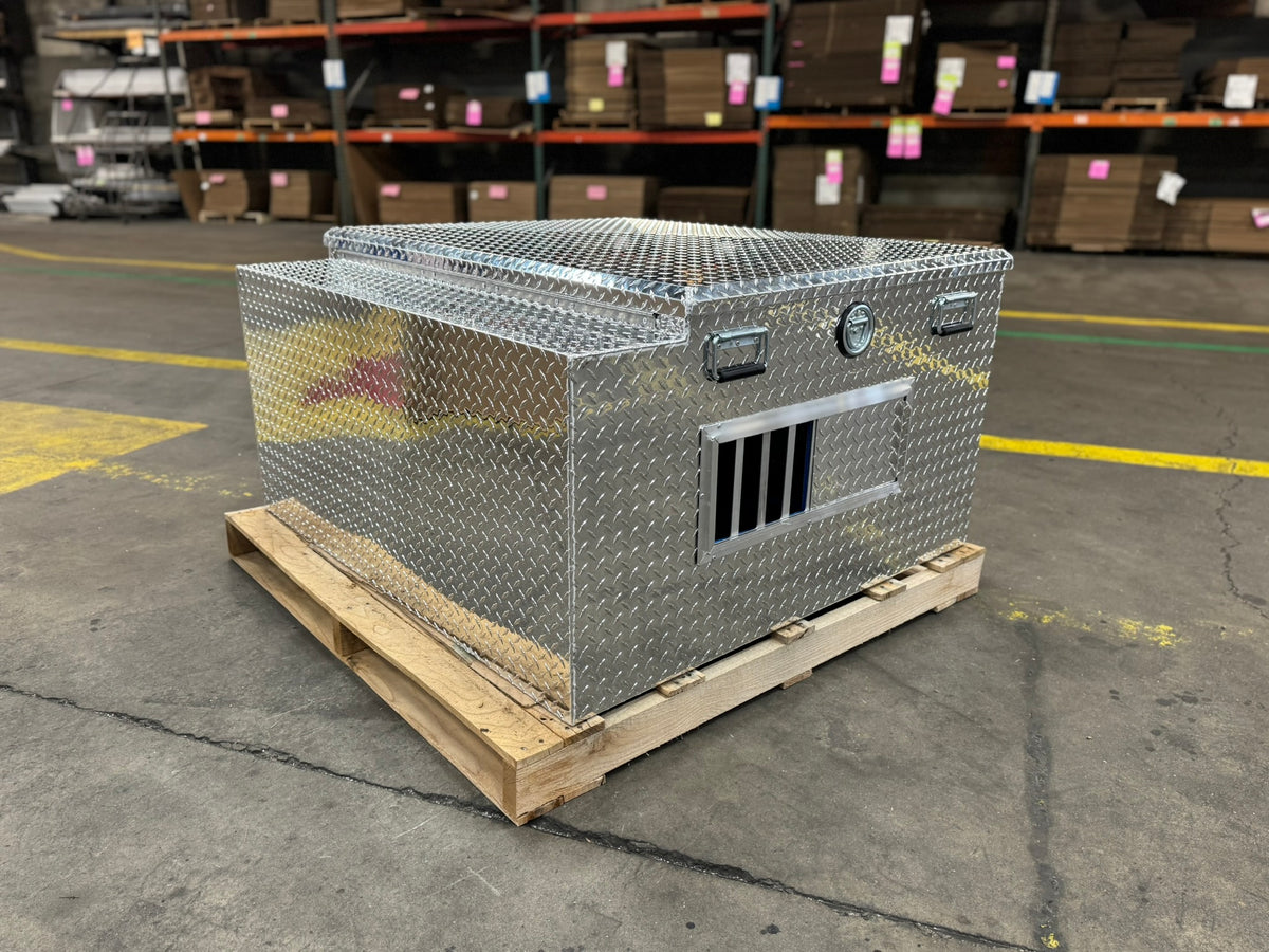 Dog Box 55006 Hunter Series Double Compartment with Top Storage / 48 W x 45 D x 26 H / Standard Vents / Diamond Tread Aluminum / Owens Products
