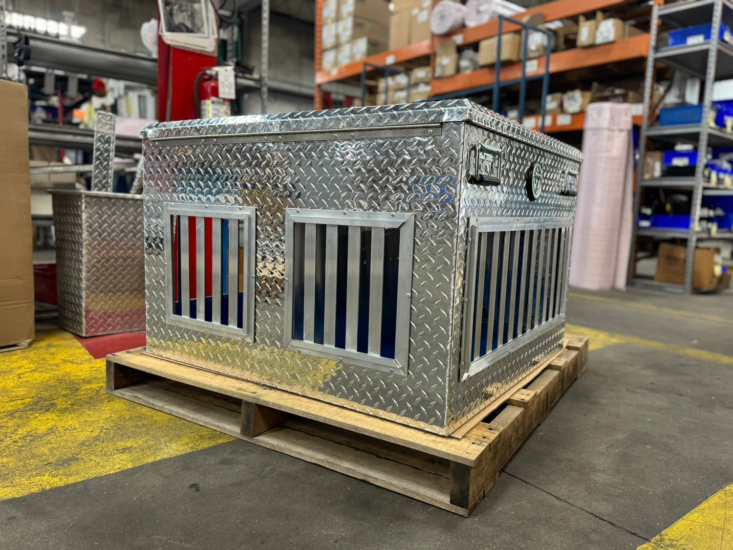 Dog Box 55478 Hunter Series Shallow Double Compartment with Top Storage / 38 W X 36 D X 26 H / Shallow / All Season Vents / Diamond Tread Aluminum / Owens Products