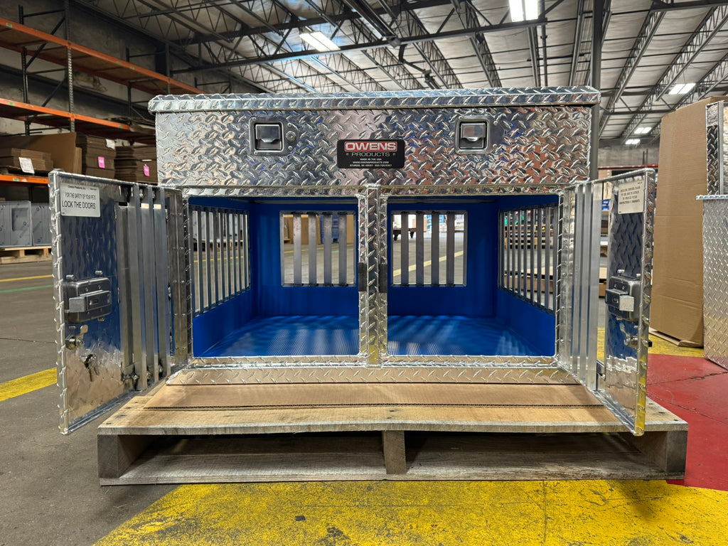 Dog Box 55478 Hunter Series Shallow Double Compartment with Top Storage / 38 W X 36 D X 26 H / Shallow / All Season Vents / Diamond Tread Aluminum / Owens Products