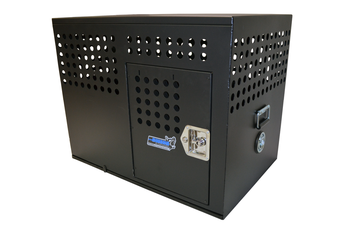 Dog Crate 55324 Professional K9 Series XL Tactical Single Compartment / Side Door / 40 W x 26 D x 30 H / Holes for Ventilation / Black / Mill Finish Aluminum / Owens Products - K9 Dog Boxes