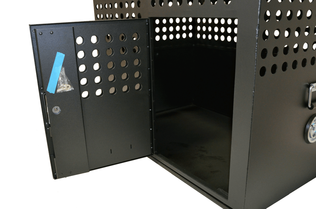 Dog Crate 55324 Professional K9 Series XL Tactical Single Compartment / Side Door / 40 W x 26 D x 30 H / Holes for Ventilation / Black / Mill Finish Aluminum / Owens Products - K9 Dog Boxes