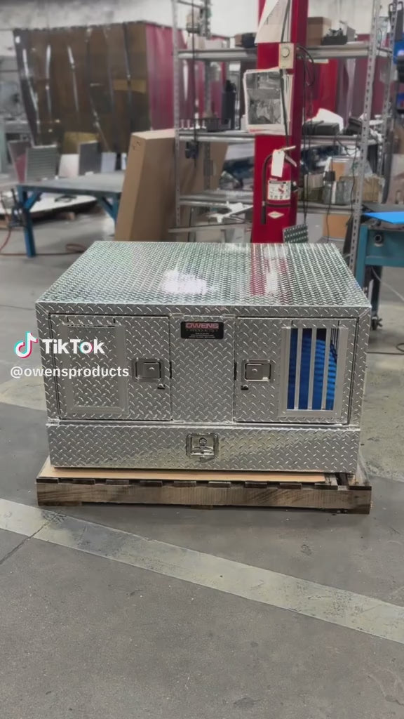 Dog Box 55022W Pro Hunter Series Double Compartment with Bottom Drawer / 46 W x 45 D x 26 H / All Seasons Vents / Diamond Tread Aluminum / Owens Products