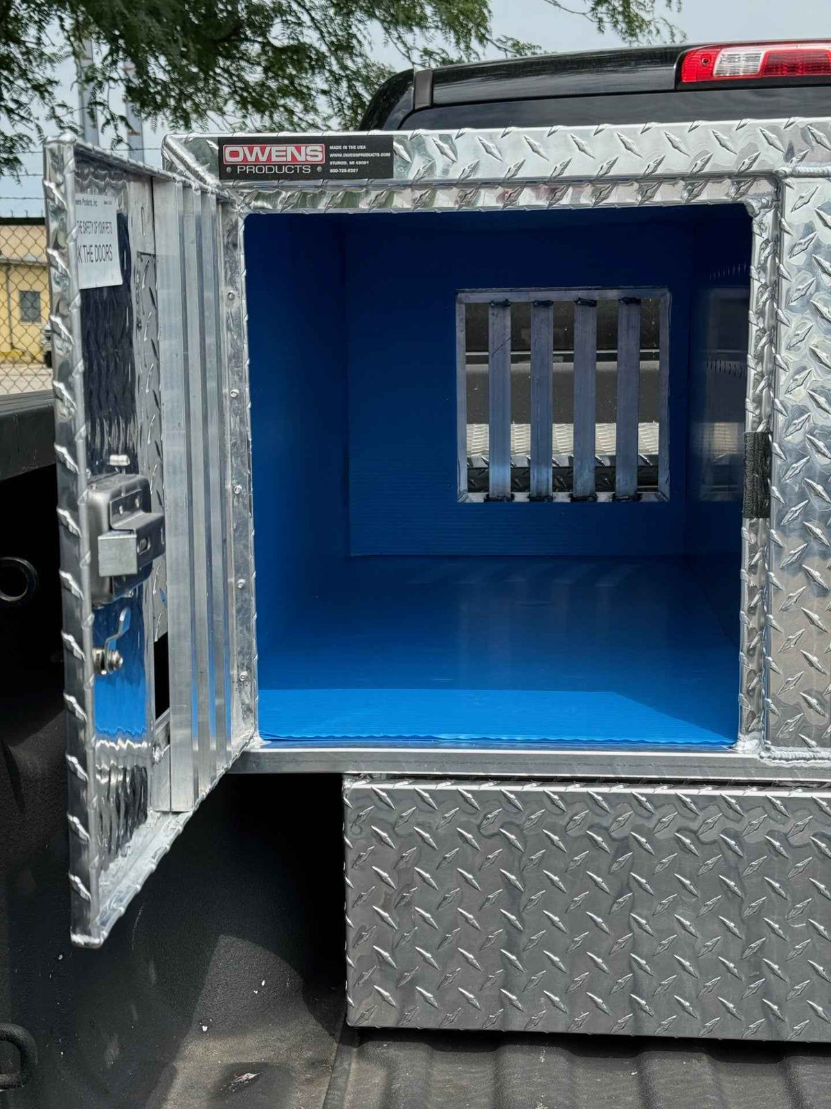 Dog Box 55111 Triple Compartment Bottom Storage Dog Box / 58 W X 40 D X 29 H / Diamond Tread Aluminum / Owens Products